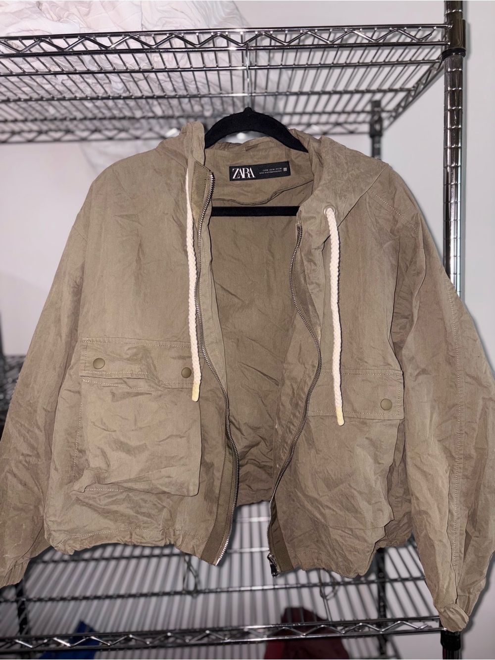Zara Khaki Hooded Bomber Jacket